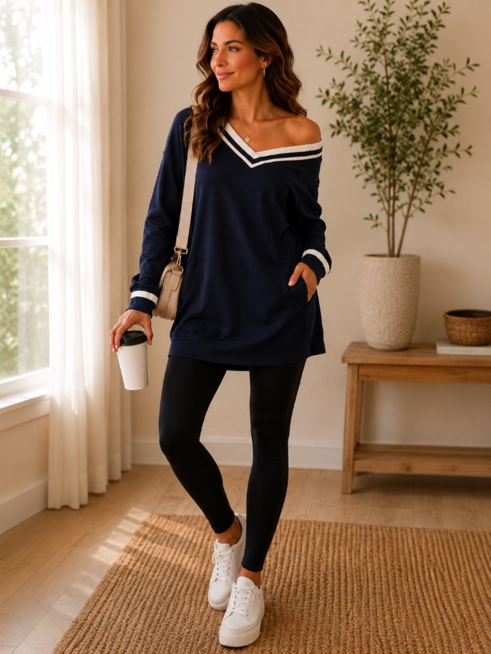 Women’s Navy V-Neck Sweater Dress